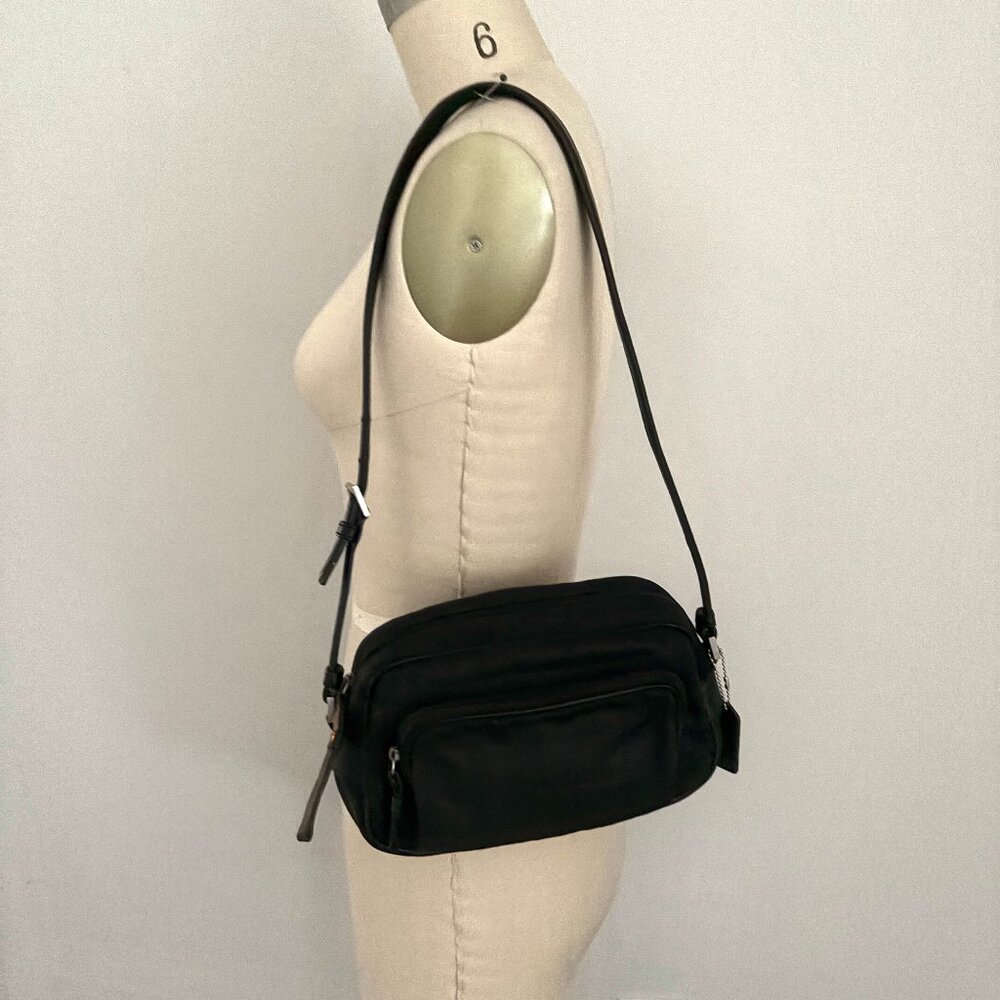 Vintage Coach Camera Bag 7433 Twill Leather Trim Shoulder Handbag Purse Y2K